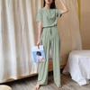 Женская одежда для дома, модный эластичный пояс, быстросохнущая женская одежда для дома, однотонный тонкий топ, брюки, одежда для сна, комплект одежды для сна