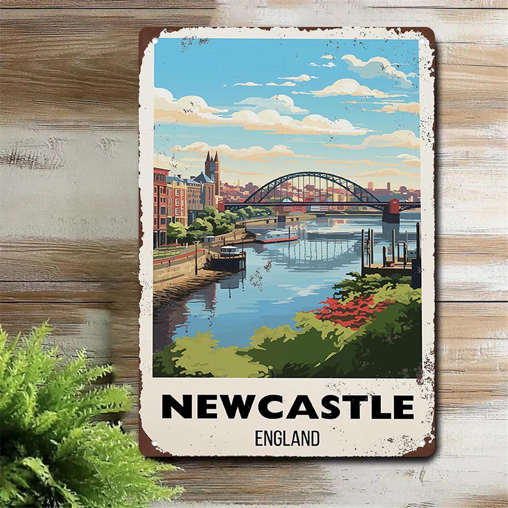 Vintage Newcastle England Landscape Poster D Wall Art Arch Bridge Print for Home Bar Garage Decor