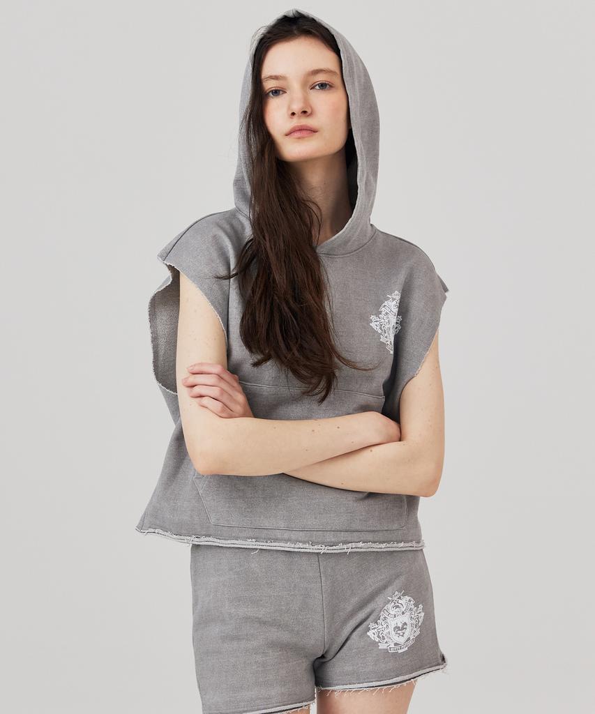 KITTY POTTERY Sleeveless Hooded Sweatshirt Charcoal