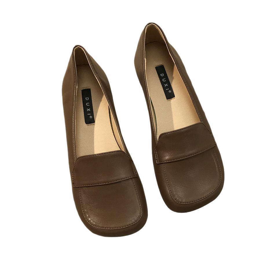 Ретро туфли-лодочки с круглым носком из мягкой кожи, женские, весна 2025, новые, фея, нежные, с мелким вырезом, на плоской подошве, лоферы, ночной ветер, толстые