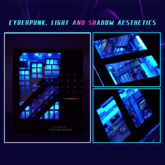 DIY Book Nook Kit с подсветкой Cyberpunk 3D Street View Модель Миниатюрный Дом Книжная Полка Вставка Украшения Будущий Мир Головоломка Строительство Кукольный Домик Дети