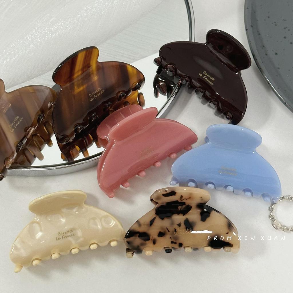 Корейская заколка для волос среднего размера из ацетата конфетного цвета с золотой этикеткой