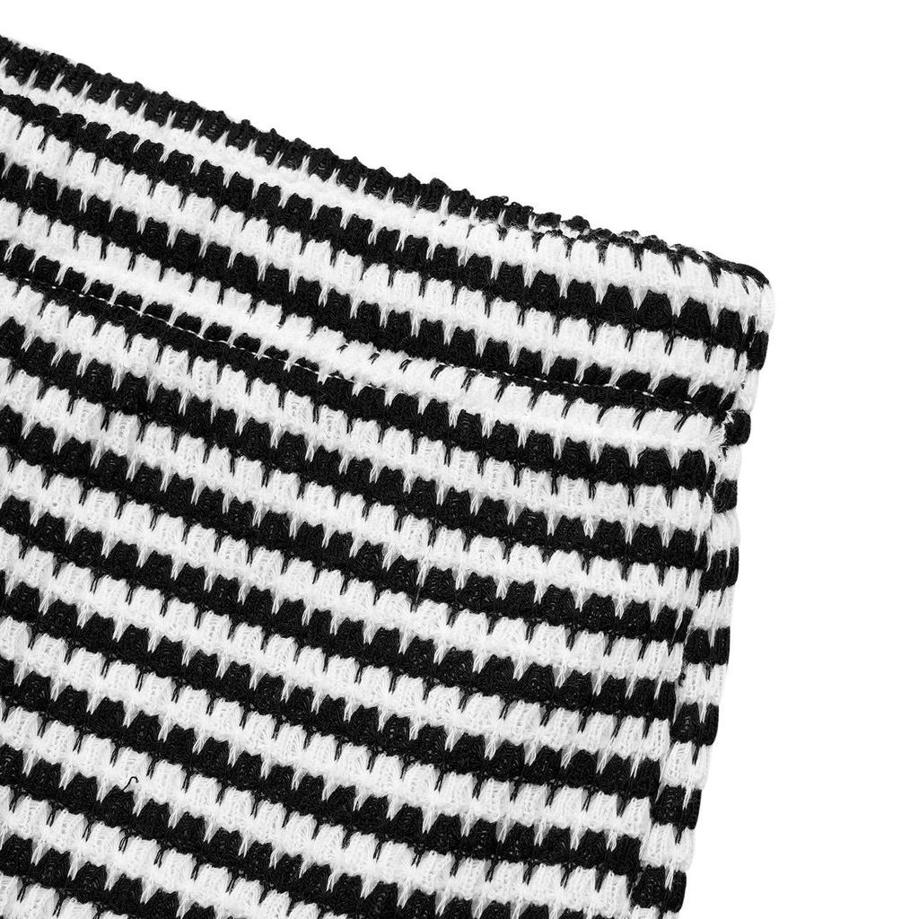 Весна-лето Женский обтягивающий полосатый топ без рукавов с открытой талией, высокой талией, бретелями и короткой юбкой