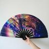 Folding Fan Colorful Holographic Rave Fan Bamboo Ribs Hand Fan Decorative Gifts for Festival Dancing Party