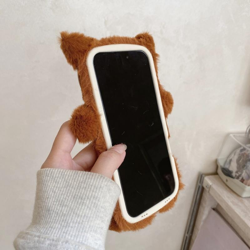 Модный пушистый плюшевый чехол для телефона с рисунком улыбки монстра для iPhone 11 12 14 13 15 16 17 Pro Max Plus, противоударный, теплый чехол