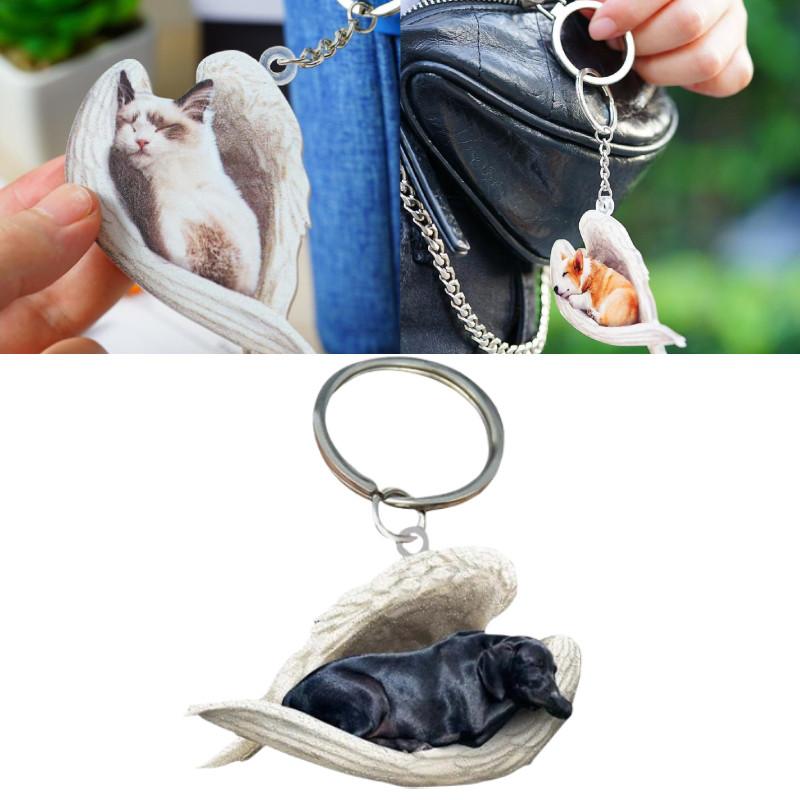 Black Hanging Labrador Ornament Keychain Cute Sleeping Angel Dog Pendant Gift