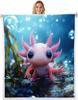 Cute Pink Axolotl Blanket Soft Fleece Throw Cherry Blossom Design Fantasy Art Kids Room Decor