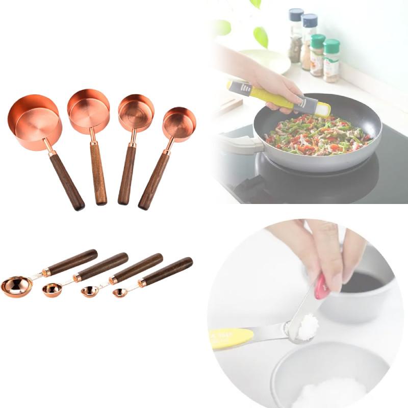 Rose Gold Stainless Steel Measuring Tool Kit With Graduated Cups And Spoons For Kitchen