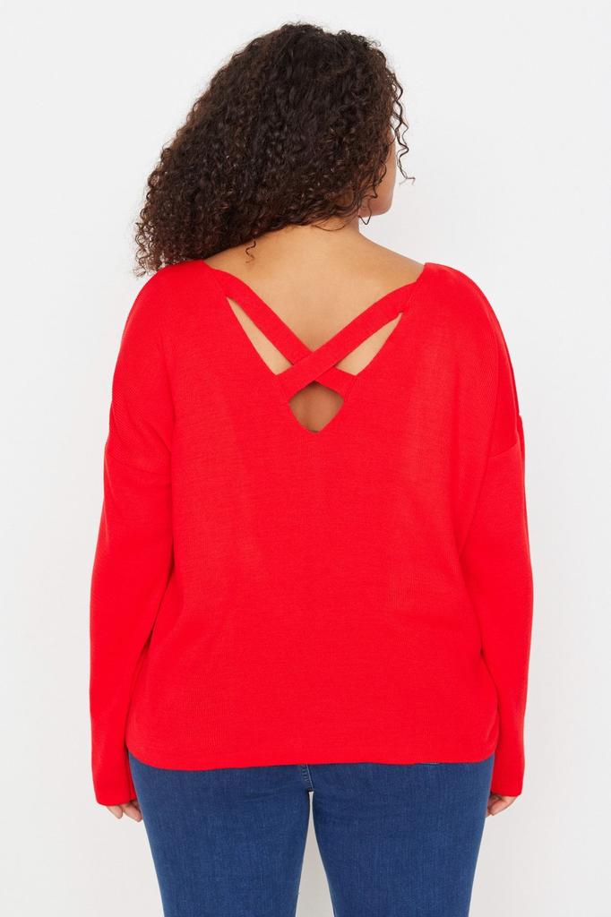 Женский стильный трикотажный свитер больших размеров Saks с перекрестной полосой на спине