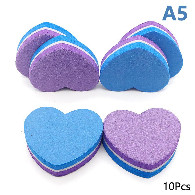 10Pcs Love Washable Nail File Sponge Block Sanding Multicolour Double Sided Polishing Tools Nail Care