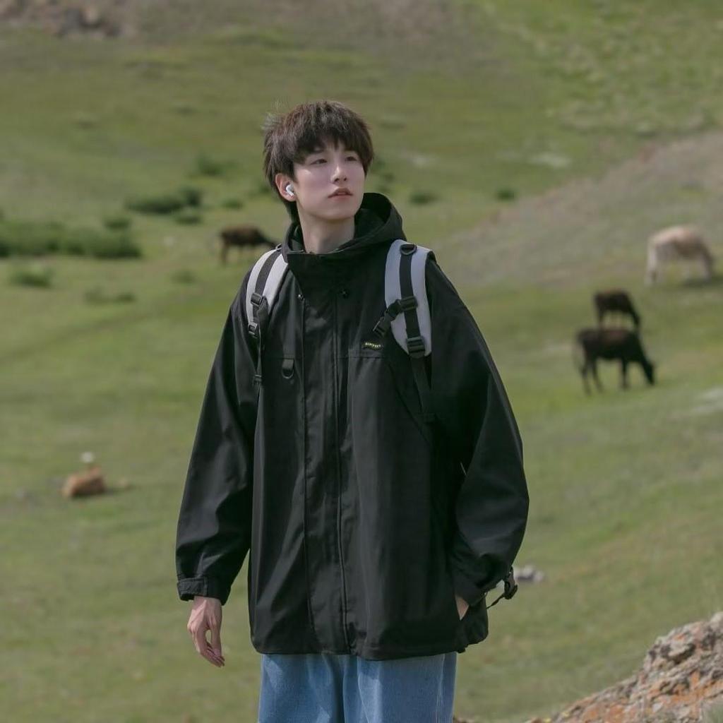 Мужская стильная черная куртка-имитация - молодежная ветровка весна/осень