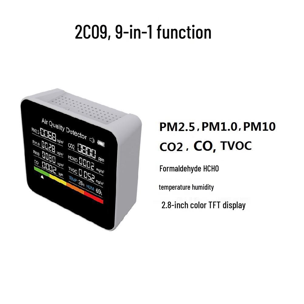 2CO9 CO2 & CO Detector: Monitors PM2.5, Formaldehyde, TVOC for Home Air Quality.