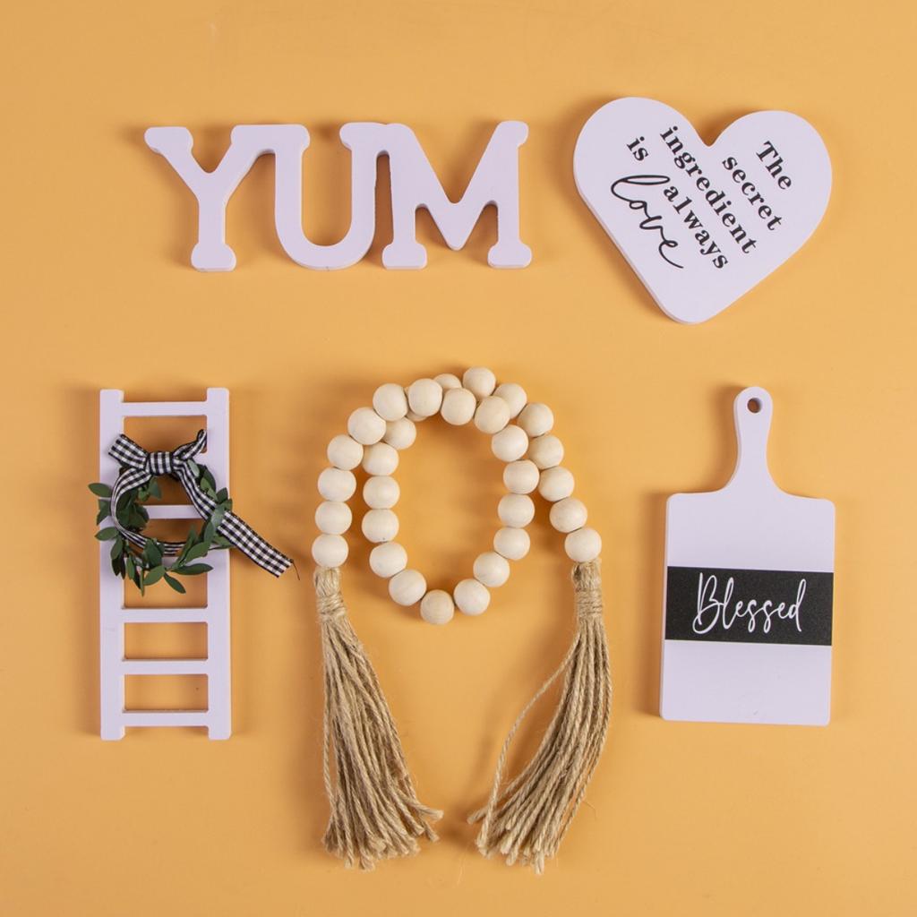 5 Pcs Farmhouse Tiered Tray Decor Beautiful Sweet Home Wood Sign Rustic Tray Decorations Centerpiece for Home Kitchen Decor(Tiered Tray NOT Included)