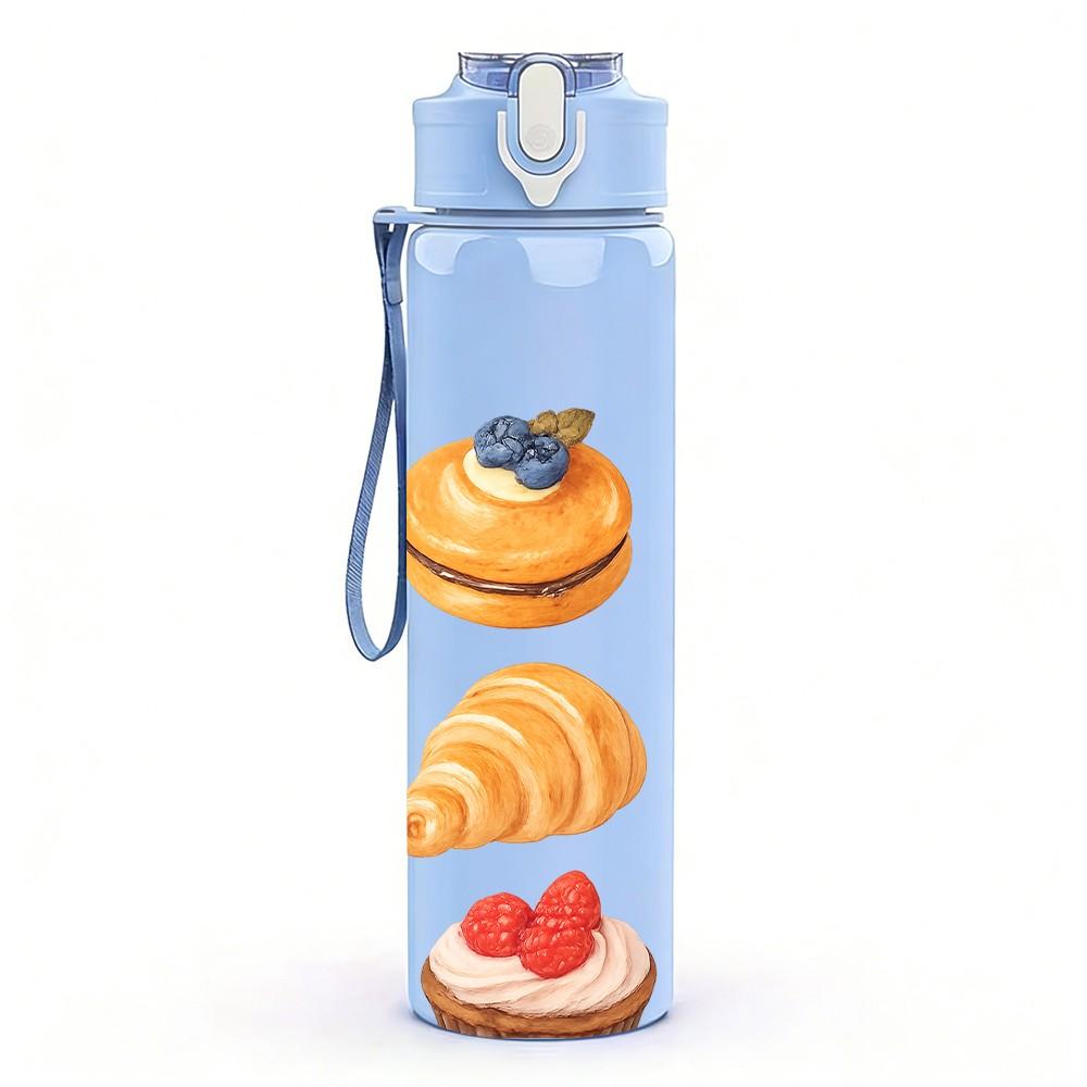 1PC Assorted Pastry Dessert Art 750ml Color Plastic Sports Water Bottle Leakproof Flip Straw Lid Suitable for Sports Office Home Use