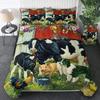 Farmer Cow Print Duvet Cover Set Oil Painting Cow Bedding Set Vintage Animals Dog Pig Chicken Printed Comforter Cover Full Size