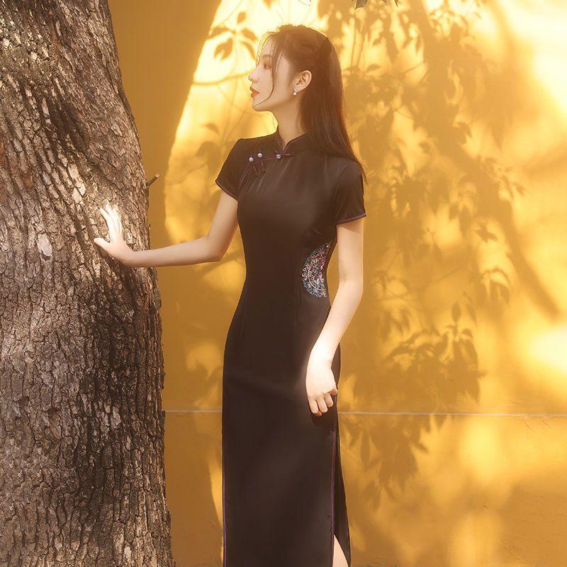 Улучшенное повседневное платье Cheongsam с короткими рукавами в китайском стиле в стиле ретро