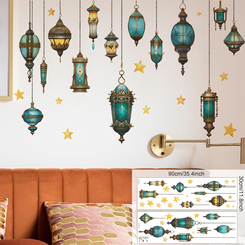 2024 Ramadan Kareem Wall Stickers Moon Star Lantern Wall Decal Eid Mubarak Decorations for Home Muslim Islamic Window Sticker