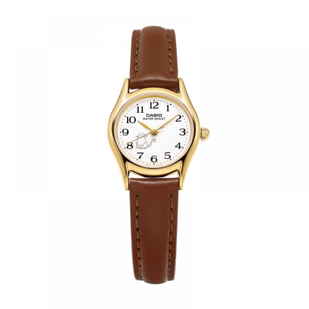 Casio Ltp 1094q 7b8rdf  Ltp 1094q 7b8  Аналоговые Студенческие Женские Кожаные Часы с Кошачьим Мотивом