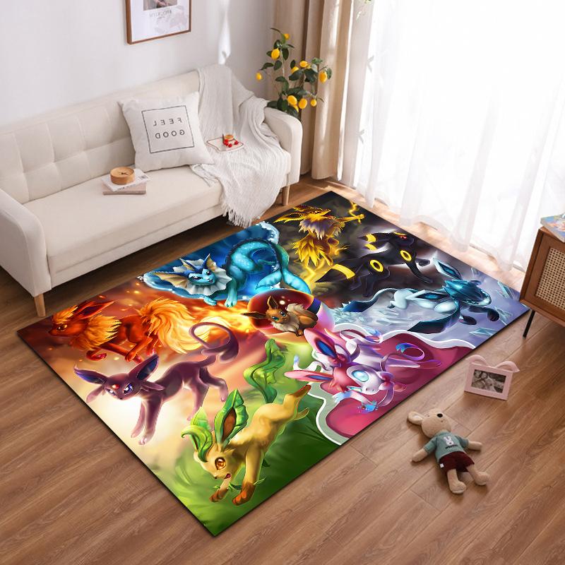 Japanese Anime Pokemon Pikachu Eevee Large Area Rug 3D Carpet Home for Living Room Kids Bedroom Sofa Doormat Children Floor Ma