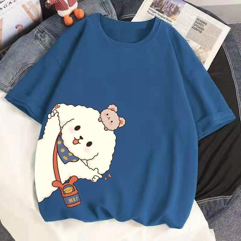 Летняя женская хлопковая футболка с короткими рукавами, свободная футболка с круглым вырезом и принтом