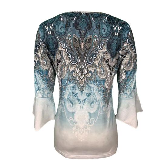 Women T-Shirt V-neck 3/4 Sleeve Pullover Tops Floral Print Lightweight Breathable Casual Tops Streetwear