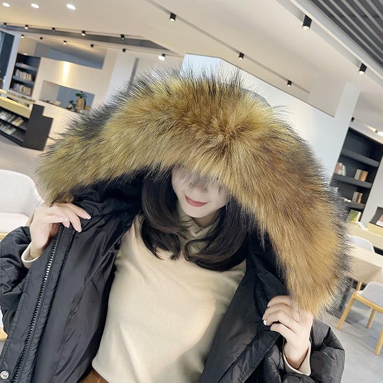 Женский воротник из искусственного меха лисы и енота черного и белого цвета для пуховой шапки - Единичная покупка