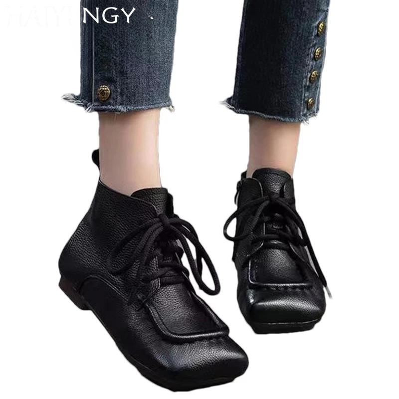 Модные кожаные ботильоны с квадратным носком на плоской подошве, дизайнерские кроссовки для женщин, тренд 2025 года, зимние ботинки челси, новые удобные ботинки для ходьбы, женские зимние ботинки