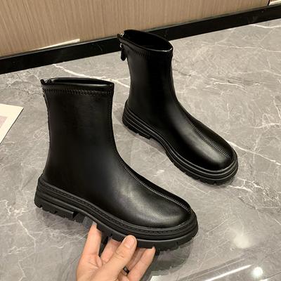 Осенне-зимние женские ботильоны Модные мягкие кожаные женские короткие ботильоны на низком каблуке Элегантные молнии сзади Женская обувь