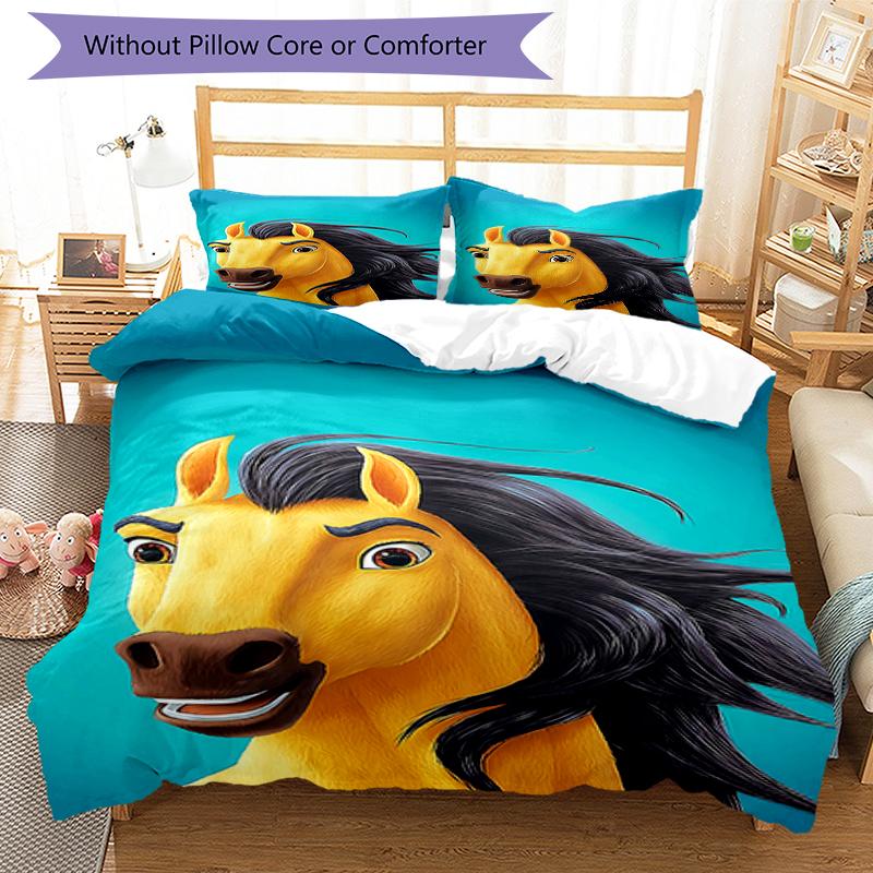 3pcs Spirit Stallion of the Cimarron pattern bedding set duvet cover set includes duvet cover &pillowcases, perfect all season bedroom decoration & gi