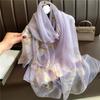 Simulation Silk Large Shawl, Soft Yarn Scarf, Women's Large Size Fashion Fashion Flower Commuting Sun Protection, Light Luxury Silk Scarf