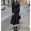 M ~ 4XL, готическое черное платье Y2k, женское платье большого размера, осеннее повседневное кружевное цельное платье с длинными рукавами, корейское вечернее элегантное женское платье миди