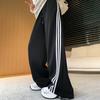 Gray Sweatpants Women's Autumn and Winter High-waisted Sweatpants New Side Striped Casual Pants Versatile Straight Wide-leg Pants