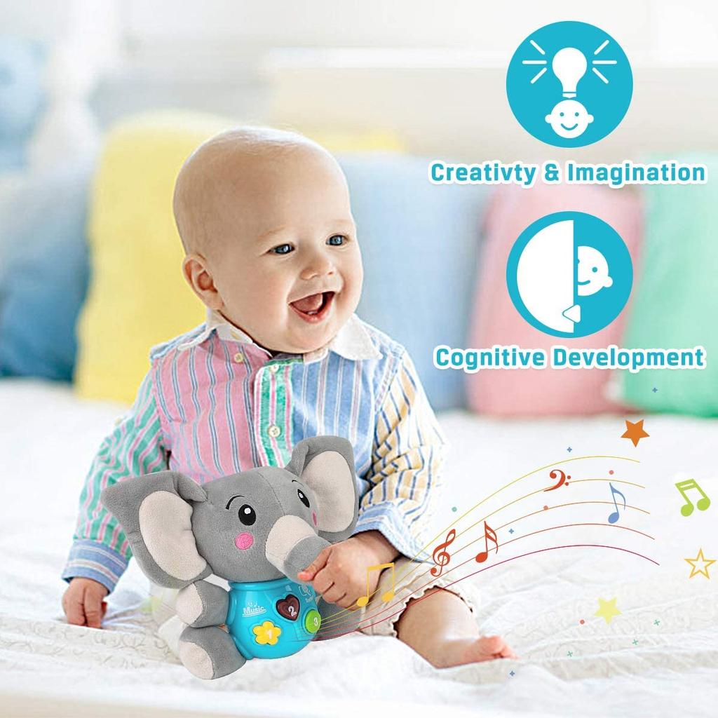 Plush Elephant Musical Baby Toys, Cute Plush Animal Glowing Baby Toys 0 To 36 Months Baby Boys and Girls Newborn Baby Musical Toys