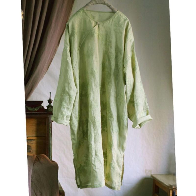 Johnature Женское винтажное жаккардовое платье однотонное с круглым вырезом и длинным рукавом весеннее в китайском стиле высокого качества