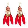 Этнический стиль длинные серьги с перьями и бахромой красные женские модные ретро-серьги в национальном стиле праздничные фотоукрашения