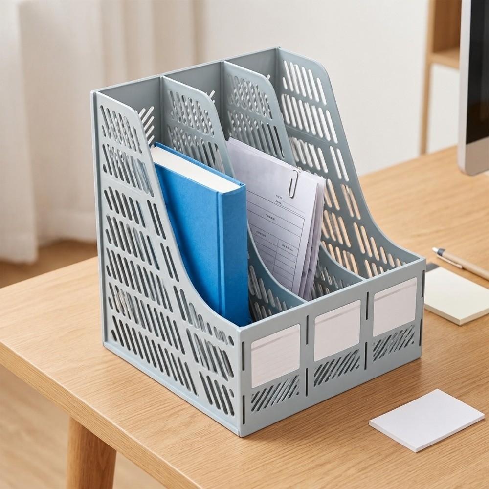 3 Compartments Magazine Holder PP Document Holder Compact File Sorter Tabletop Storage