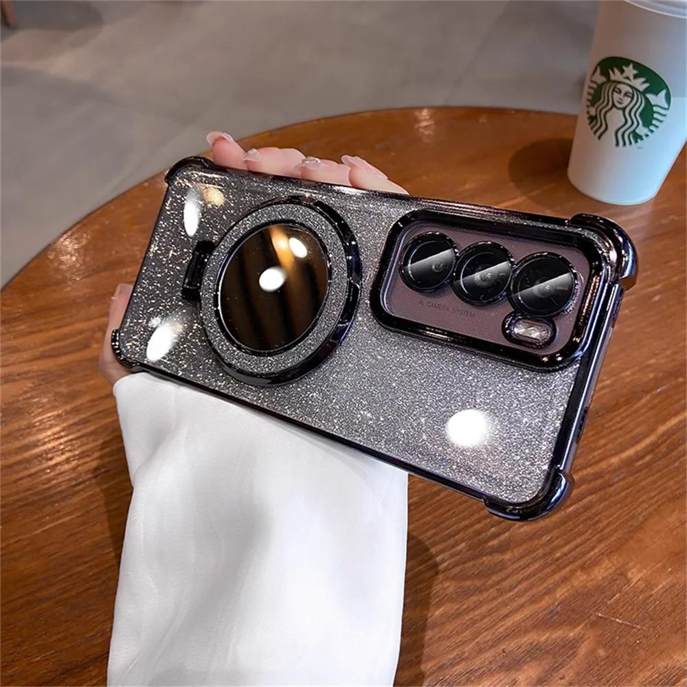 Блестящий чехол-подставка-зеркало для Samsung S25 FE S24 Ultra S23 S22 Plus A17 A07 A56 A36 A53 A55 A16 A15 Роскошная накладка