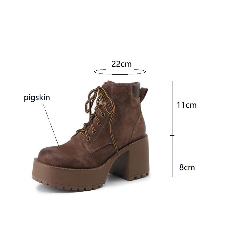 Модные Новые Зимние Женские Ботинки из Спилковой Кожи с Круглым Носком, Короткие Ботинки для Женщин, Зимние Ботинки на Высоком Каблуке, Женские Ботинки на Платформе, Женская Обувь