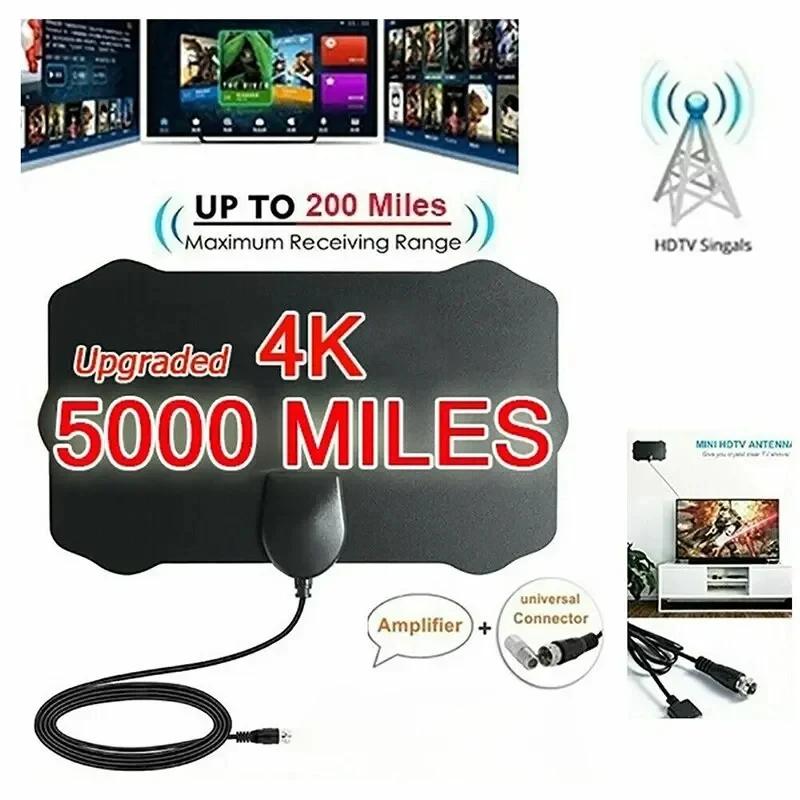 5000 Миль HD 8K/4K/1080P Комнатная Цифровая ТВ Антенна - 25ДБ HDTV Антенна для DVB-T/DVB-T2/UHF/VHF (Готов к кабельному телевидению)