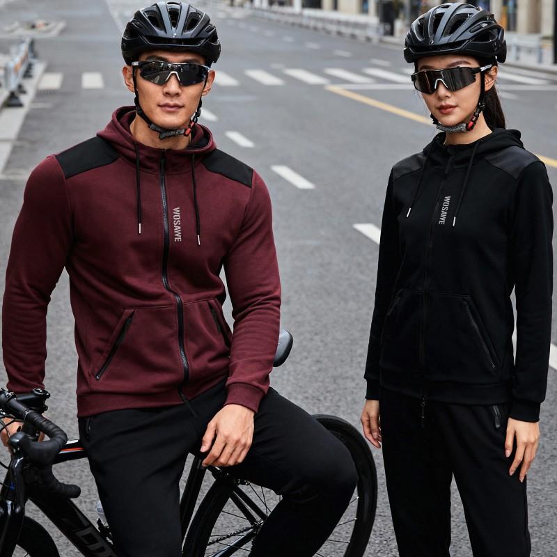 Fleece Lined Hooded Cycling Jacket With Reflective Stripes Multiple Pockets Unisex Winter Sportswear