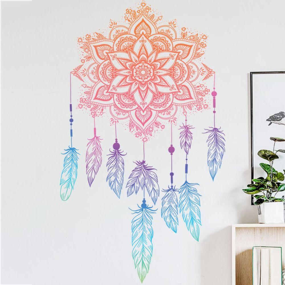4pcs/set Wallpaper Bohemian Art Sticker Home English Wall Decal Lotus Feather Sticker  Bohemian