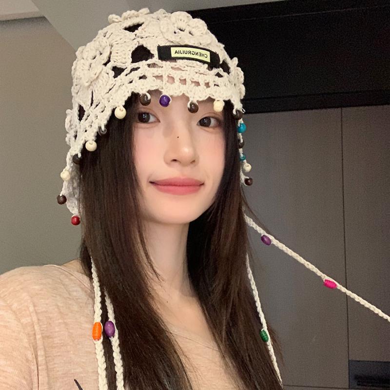 Корейская версия ретро тканые ажурные бахромчатые цветочные шапки для женщин летний выход универсальный бохо этнический стиль пуловер шапка