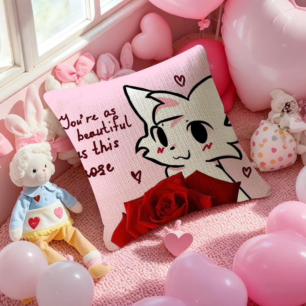 BBoykisser Silly Cat Cute Pillow Case Antidustmite Pillowcase Invisible Zipper Silky Short Plush Sofa Cushion Cover