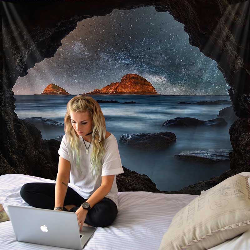 Sunset Beach Cave Tapestry Bohemian Wall Sticker Decorative Tapestry Living Room Wall Fabric Wall Art Tapestry