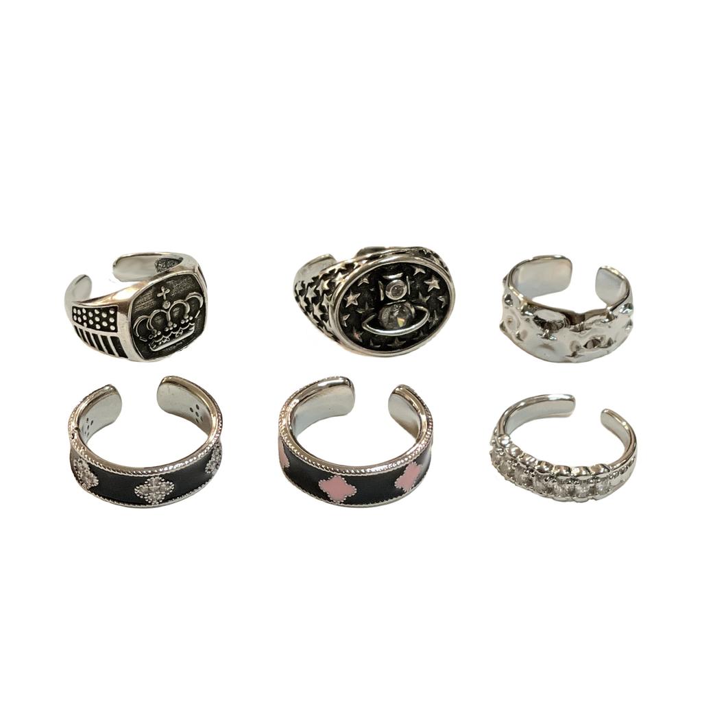 Vintage Retro Four-Leaf Clover Personalized Crown Open Ring Fashion Niche High-End Jewelry Women