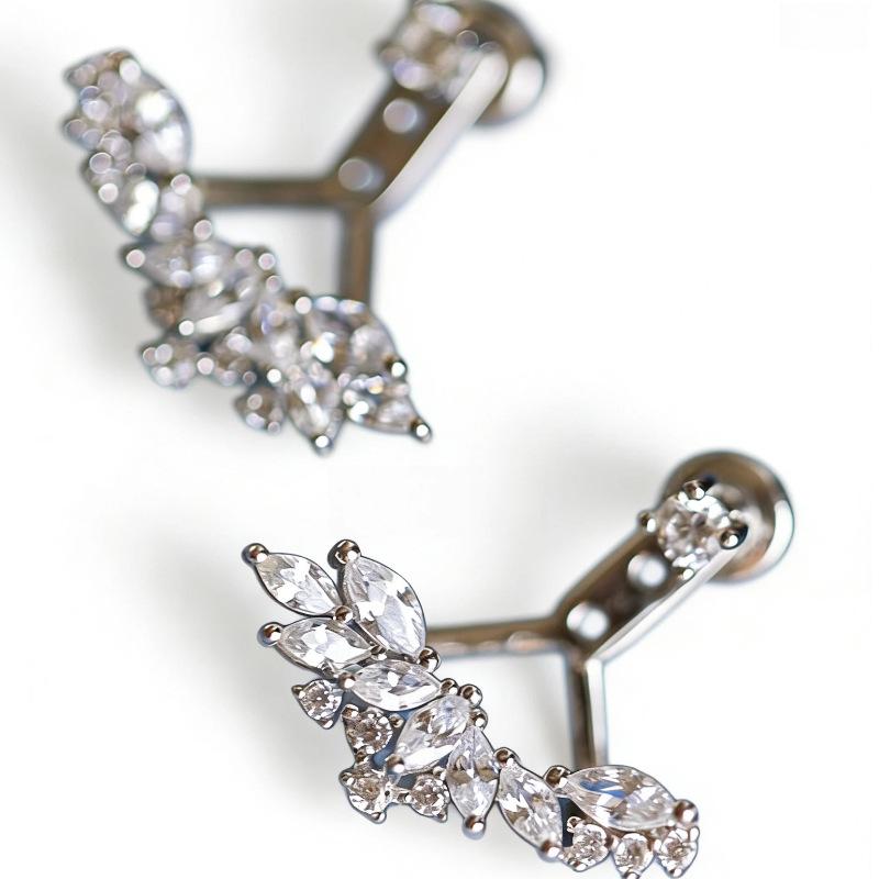 925 Sterling Silver CZ Wing Earrings, Gold Plated Sparkling Zircon Ear Crawler Studs for Women, Hypoallergenic Fine Jewelry