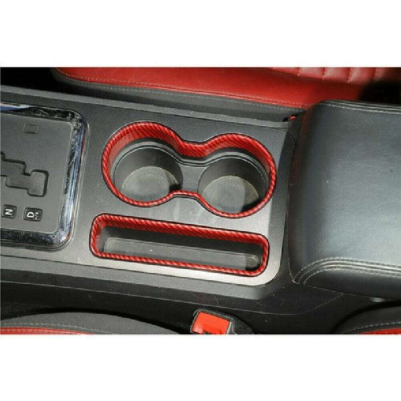 Front Cup Holder Cover Trim Ring Bezel for 2009-2014 Dodge Challenger Red Carbon