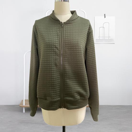 Женская куртка на молнии с длинными рукавами, воротником-стойкой, вафельное пальто, повседневная приталенная толстовка, осенняя верхняя одежда