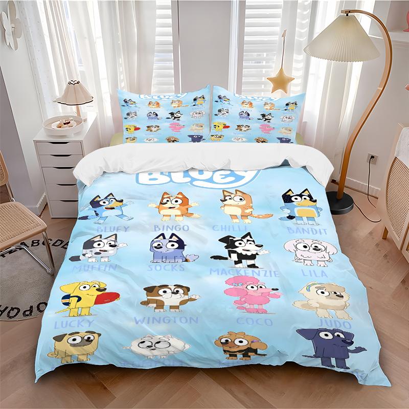 3Pcs Bluey Friends Collage Bedding Set Quilt Cover Pillowcase Home Christmas Xmas Halloween Gift 1 Duvet Cover 2 Pillowcase S92169