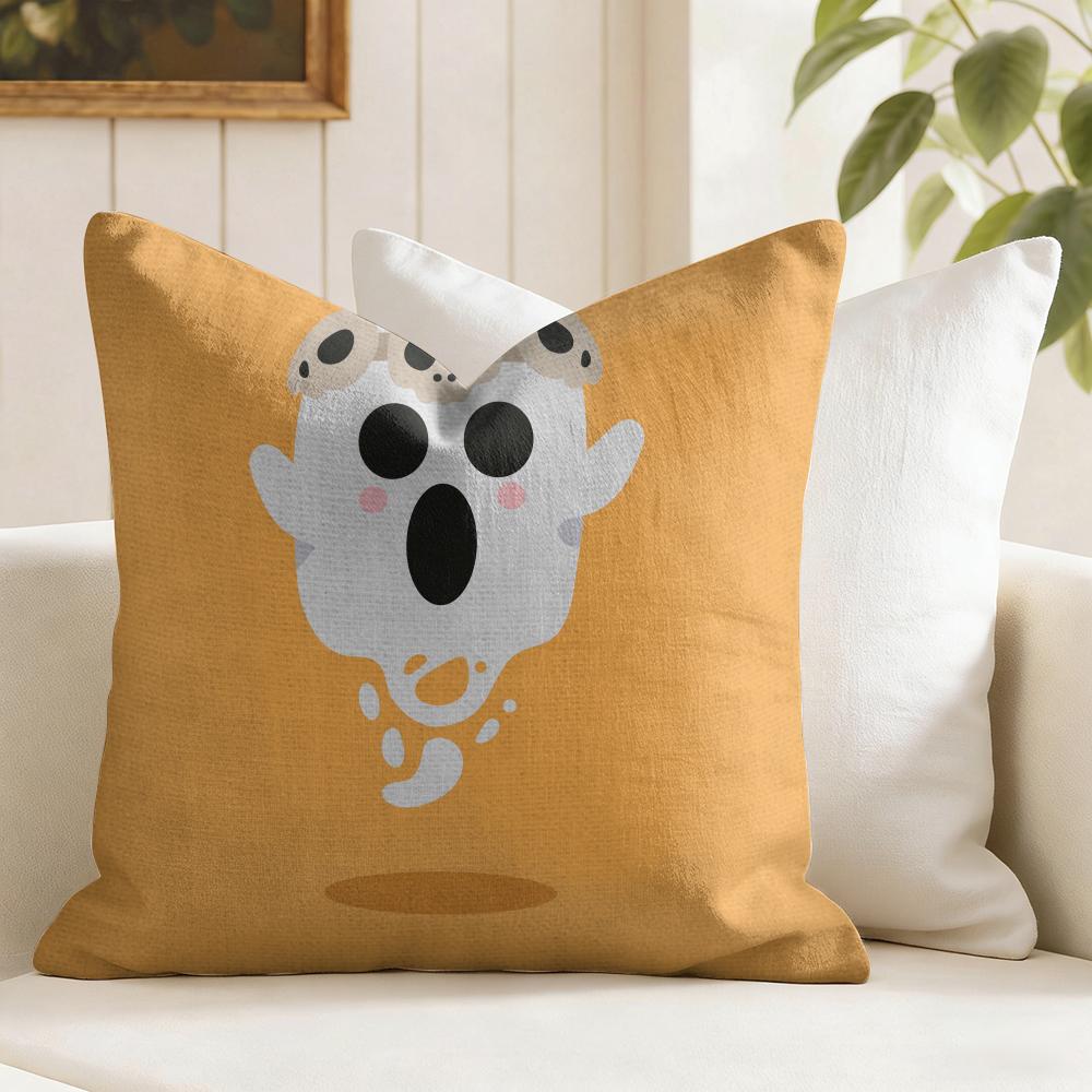 Halloween Spooky Ghost Cushion Cover Eco Linen Pillow Case DoubleSided Print Breathable Durable Zipper Home Decor Gift